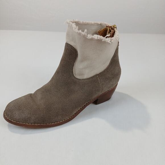 Zadig & Voltaire Teddy Skull Suede Canvas Ankle Boots Fringe EU 37 US 7 - Picture 2 of 11